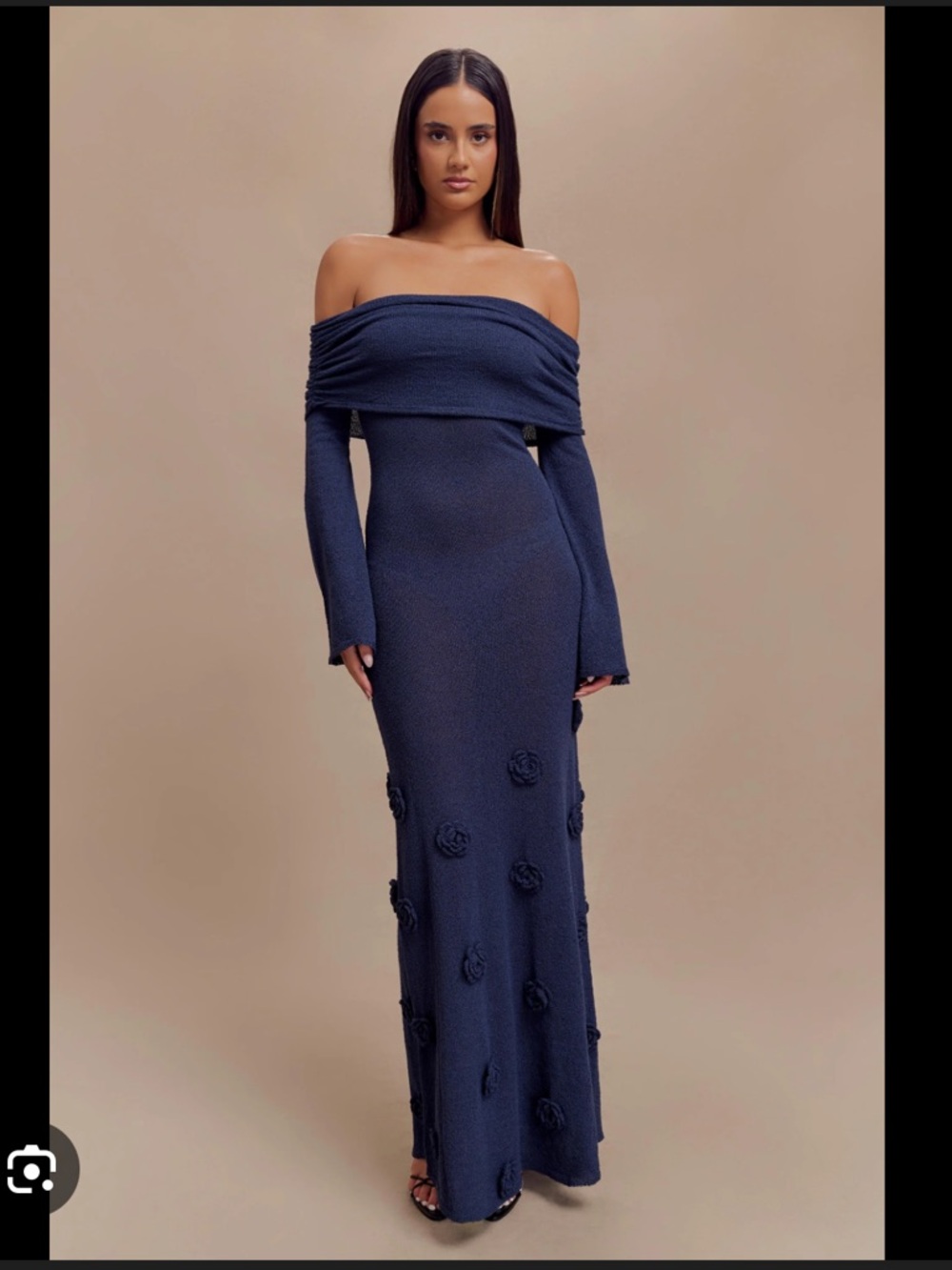 Meshki Kiki Navy Off-Shoulder Long Sleeve Maxi Dress